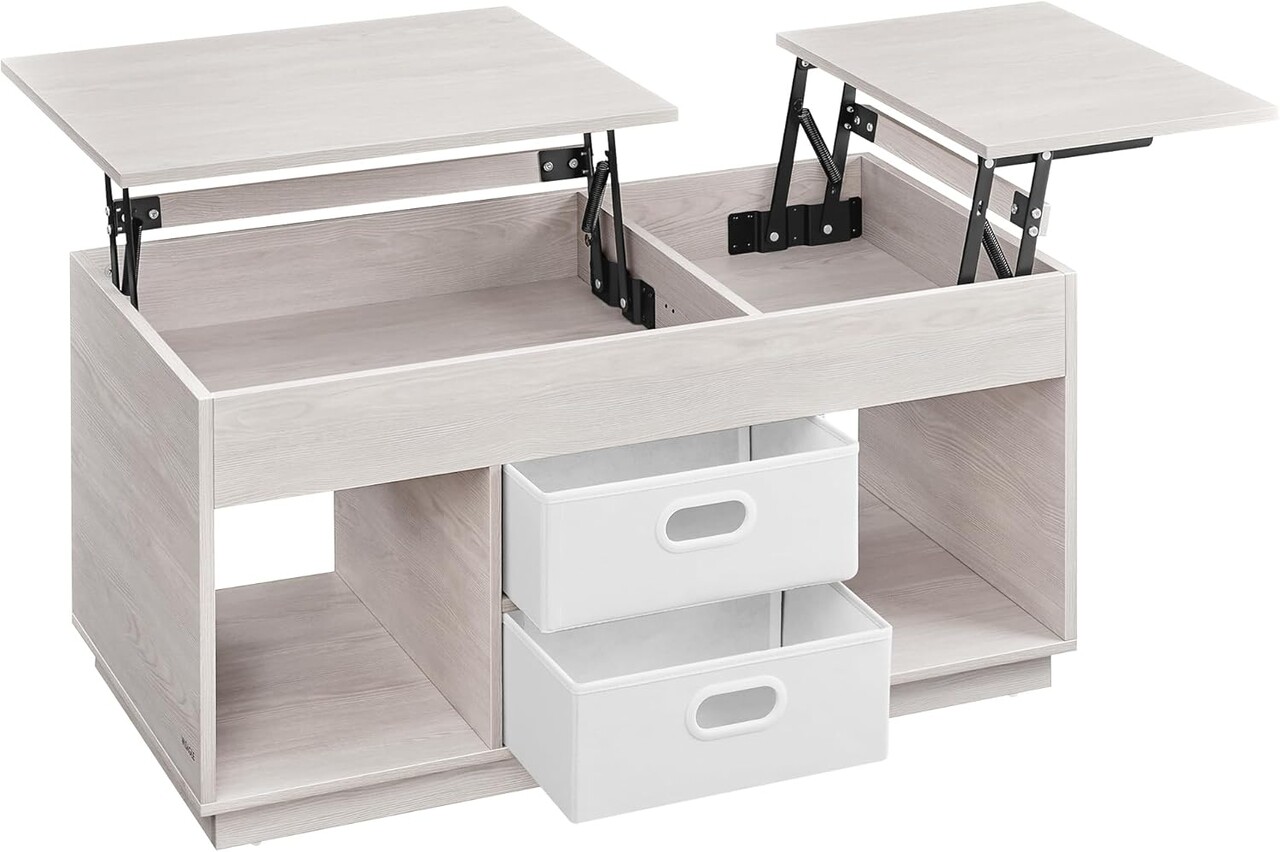 Masuta de cafea cu blaturi rabatabile, Vasagle Lift-Top, 100x50x48-62.3 cm, PAL/otel, bej - imagine 7